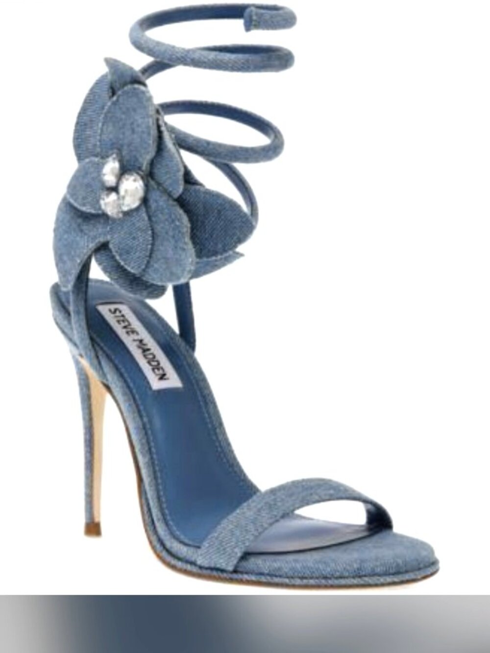 Steve Madden Denim Ennzo Flower Coil Leg-Wrap Sandals Sz 8 Retail $119